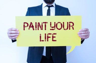 Hand writing sign Paint Your Life, Business idea Make your days colorful be cheerful motivated inspired Notebook With Important Messages On Desk With Coffee And Pen.