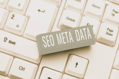 Text sign showing Seo Meta Data, Internet Concept Search Engine Optimization Online marketing strategy