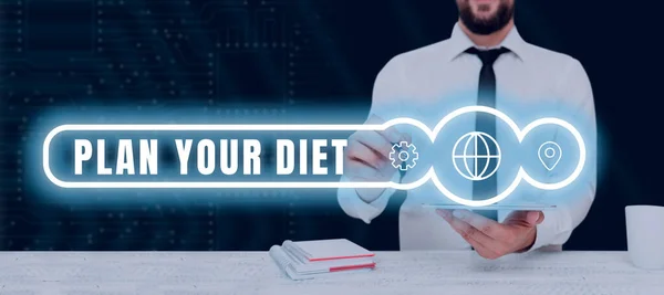 Sign Displaying Plan Your Diet Üzleti Áttekintés Menetrend Fitness Tevékenységek — Stock Fotó