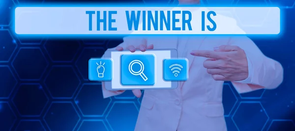 Conceptual Caption Winner Business Showcase Announcing Who Won Contest Victory — ストック写真