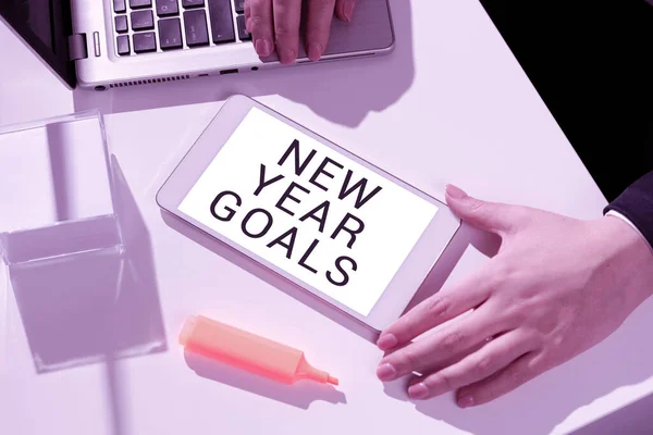 Hand Writing Sign New Year Goals Business Approach Resolutions 365 — Stock Photo, Image