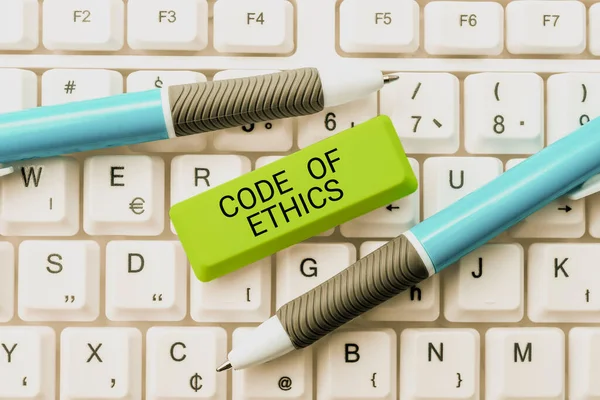 Inspiratie Toont Teken Code Ethics Woord Geschreven Morele Regels Ethische — Stockfoto