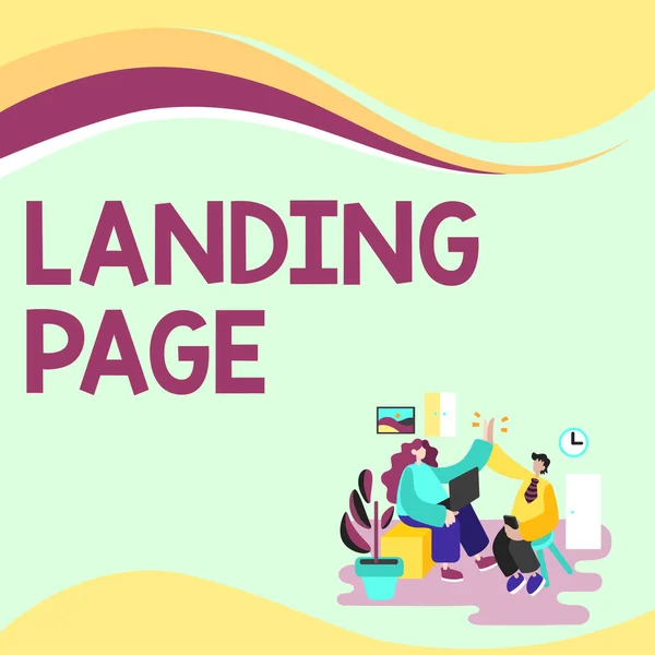 Conceptuele Bijschrift Landing Page Business Idee Website Benaderd Door Klikken — Stockfoto