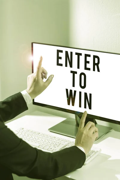 Podpis Koncepcyjny Enter Win Business Concept Sweepstakes Staramy Się Zdobyć — Zdjęcie stockowe