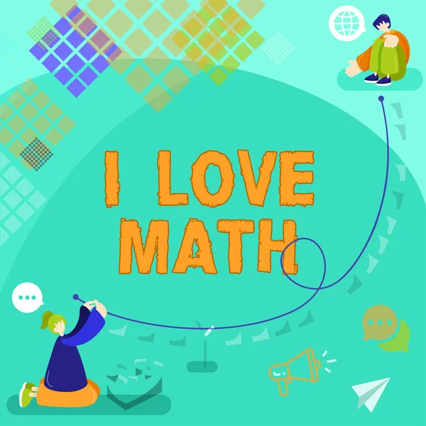 記号I愛の数学 概念的な意味を示すインスピレーション多くの計算を好きする数字オタクの人ブランク幾何学的な形状と広告やプロモーションの角度 — ストック写真
