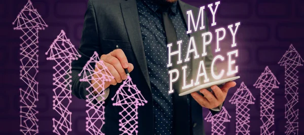 Wyświetlacz Koncepcyjny Happy Place Business Concept Przestrzeń Której Czujesz Się — Zdjęcie stockowe