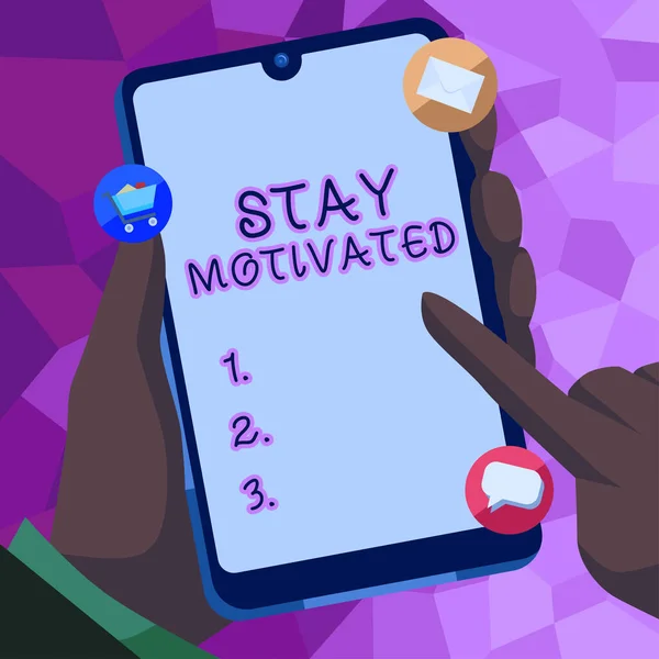 Znak Tekstowy Pokazujący Stay Motivatedrewards Yourself Every Time You Reach — Zdjęcie stockowe