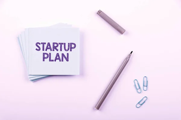 Κείμενο Υπογράψει Δείχνει Startup Plan Επιχειρηματική Ιδέα Ανάπτυξη Ξεκινώντας Σχεδιασμό — Φωτογραφία Αρχείου