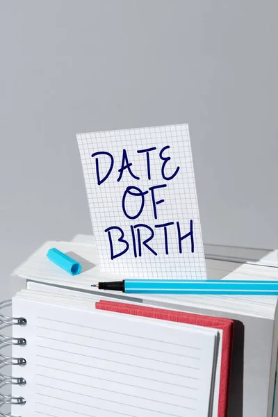 Conceptual display Date Of Birth, Business concept Day when someone is born new baby coming pregnant lady Frame Decorated With Colorful Flowers And Foliage Arranged Harmoniously.