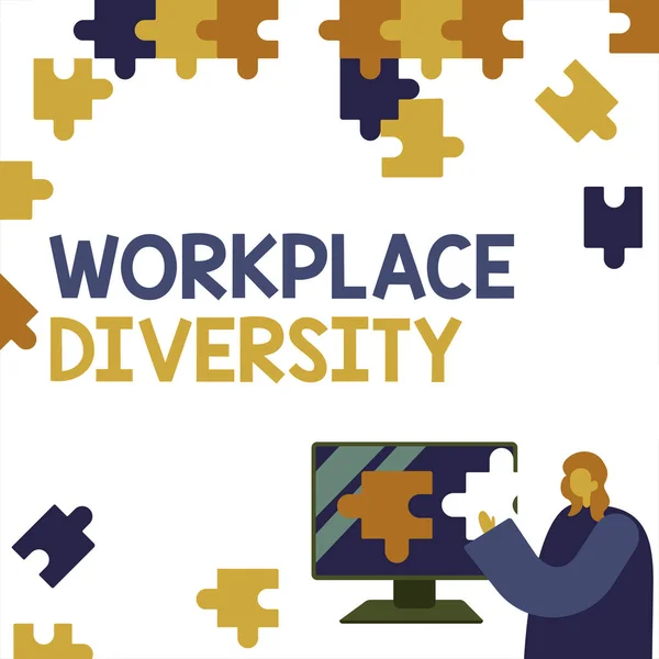 Conceptual caption Workplace Diversity, Word for Different race gender age sexual orientation of workers Businesswoman Holding Mobile Phone With Important Messages Sitting On Desk.