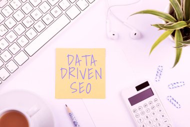 Veri Sürüklenen Seo, İnternet Konsepti Arama Motoru optimizasyon stratejileri web sitesi pazarlama Önemli Bilgiler Yırtılmış Karton Parçasına Yazılmış