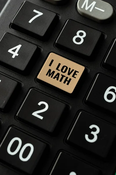 Handschrift Teken Love Math Conceptuele Foto Veel Doen Berekeningen Wiskunde — Stockfoto