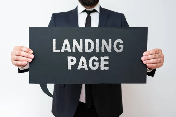 Conceptual Caption Landing Page Business Overview Website Accessed Clicking Link — Stock Photo, Image