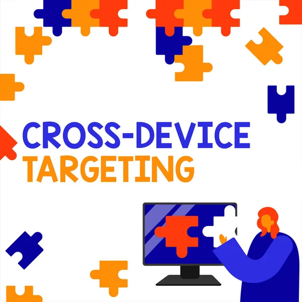 Text sign showing Cross Device Targeting, Conceptual photo identifying delivering ads to a specific audience Woman Showing Smartphone With Copy Space Presenting For Branding.