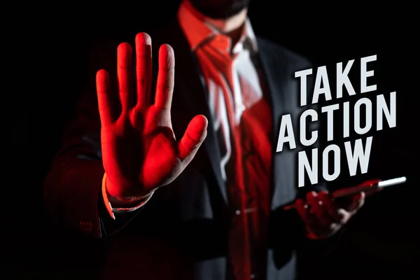 Zarejestruj Wyświetlanie Take Action Now Słowo Prosząc Kogoś Aby Zaczął — Zdjęcie stockowe