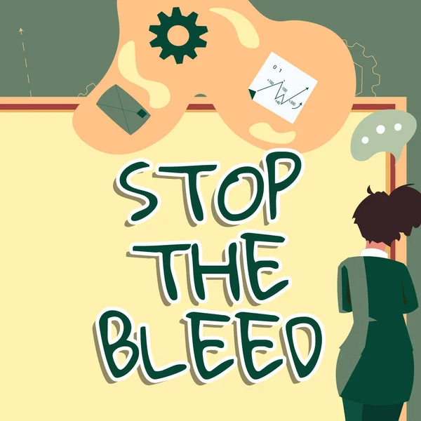 Inspiraatio Osoittaa Merkki Stop Bleed Business Yleiskatsaus Lääketieteellinen Hoito Pysäyttämiseksi — kuvapankkivalokuva