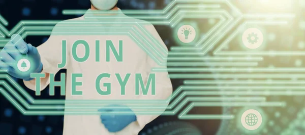 손쓰기 Join Gym Internet Concept Motivation Start Out Making Exercises — 스톡 사진
