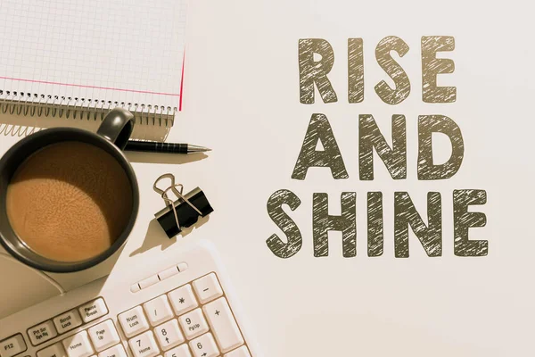 텍스트 Rise Shine Concept Motivation New Day Bright Cheerful Circular — 스톡 사진