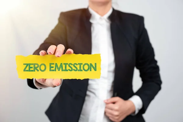 Handschrift Zeichen Zero Emission Business Schaufenster Motor Motor Energiequelle Die — Stockfoto