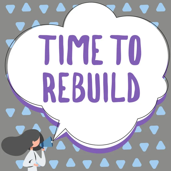 Sign Displaying Time Rebuild Business Áttekintés Megfelelő Pillanat Terek Vagy — Stock Fotó