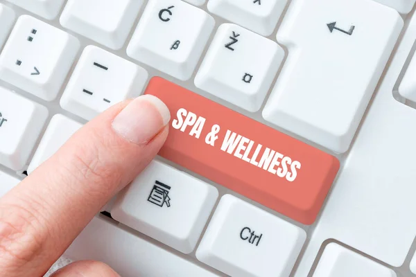 Writing displaying text Spa and WellnessPlace where people go to improve their health Relaxation, Business idea Place where showing go to improve their health Relaxation Man With Laptop And Tablet