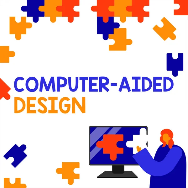 Подпись Тексту Представляющая Компьютерный Дизайн Бизнес Обзор Промышленного Проектирования Сапр — стоковое фото