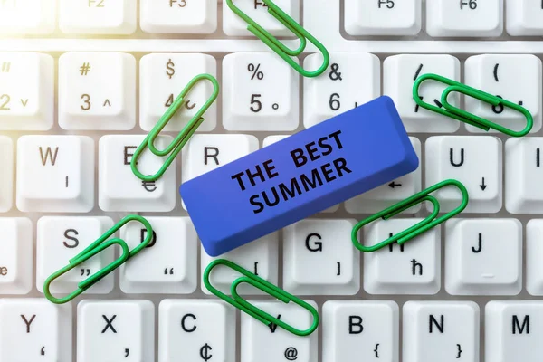 Textschild Das Den Besten Sommer Zeigt Geschäftsübersicht Große Sonnige Jahreszeit — Stockfoto