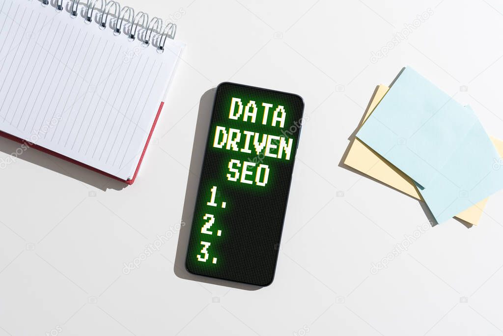 Conceptual display Data Driven Seo, Word for Search engine optimization strategies website marketing Businessman Pointing At Glass And Showing New Ideas To Achieve Goals.