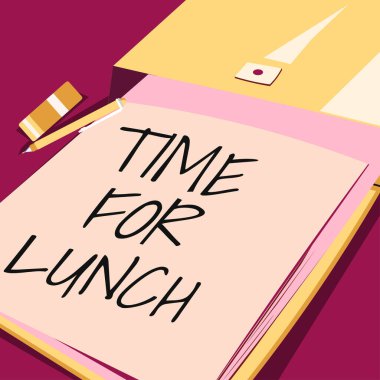 Öğlen yemeği için sunulan metin başlığı, yemek molası vermek için Kelime Anında Yazılıyor rahatlayın içki molası verin iş adamı Pen 'i tutuyor ve Arama Çubuğunu Yeni Fikirlerle Gösteriyor.