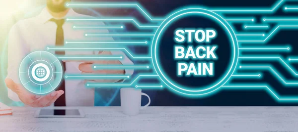 Bildunterschrift Stoppt Rückenschmerzen Geschäftskonzept Medizinische Behandlung Bei Körperlichen Symptomen Schmerzende — Stockfoto