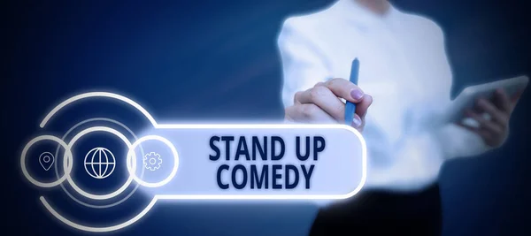 Konceptuell Bildtext Stand Comedy Business Approach Komiker Som Uppträder Framför — Stockfoto