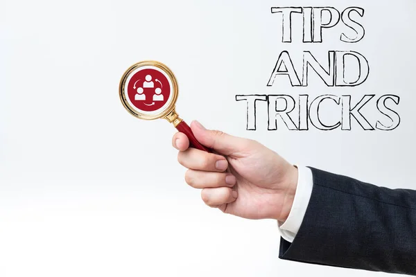 Conceptual Caption Tips Tricks Business Showcase Steps Life Hacks Handy — Stock Photo, Image