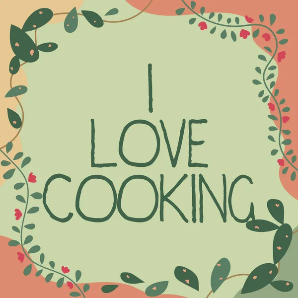 Bildunterschrift Großansicht Des Bildes Mit Der Bildunterschrift Ich Liebe Kochen — Stockfoto