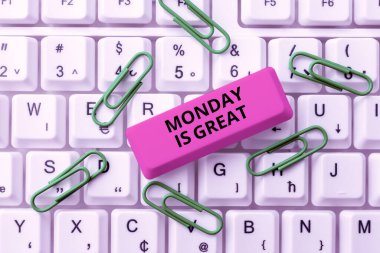 Pazartesi işaretini gösteren ilham perisi harika, iş yaklaşımı haftanın ilk günü mükemmel İyi rutin ilham