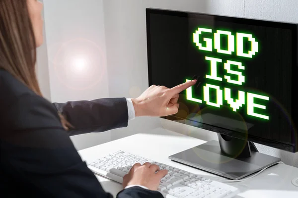 Konceptuell Bildtext Gud Kärlek Ord Skrivet Tron Att Jesus Har — Stockfoto
