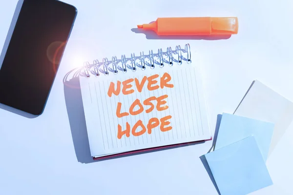 Texto Que Mostra Inspiração Nunca Perca Esperança Conceito Negócio Seja — Fotografia de Stock