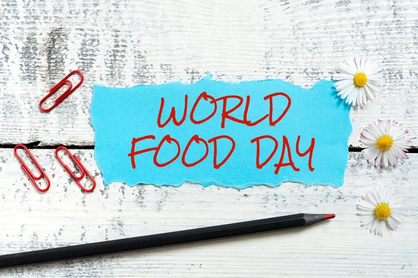 Text showing inspiration World Food Day, Word Written on World day of action dedicated to tackling global hunger Businesswoman Holding Speech Bubble With Important Messages.