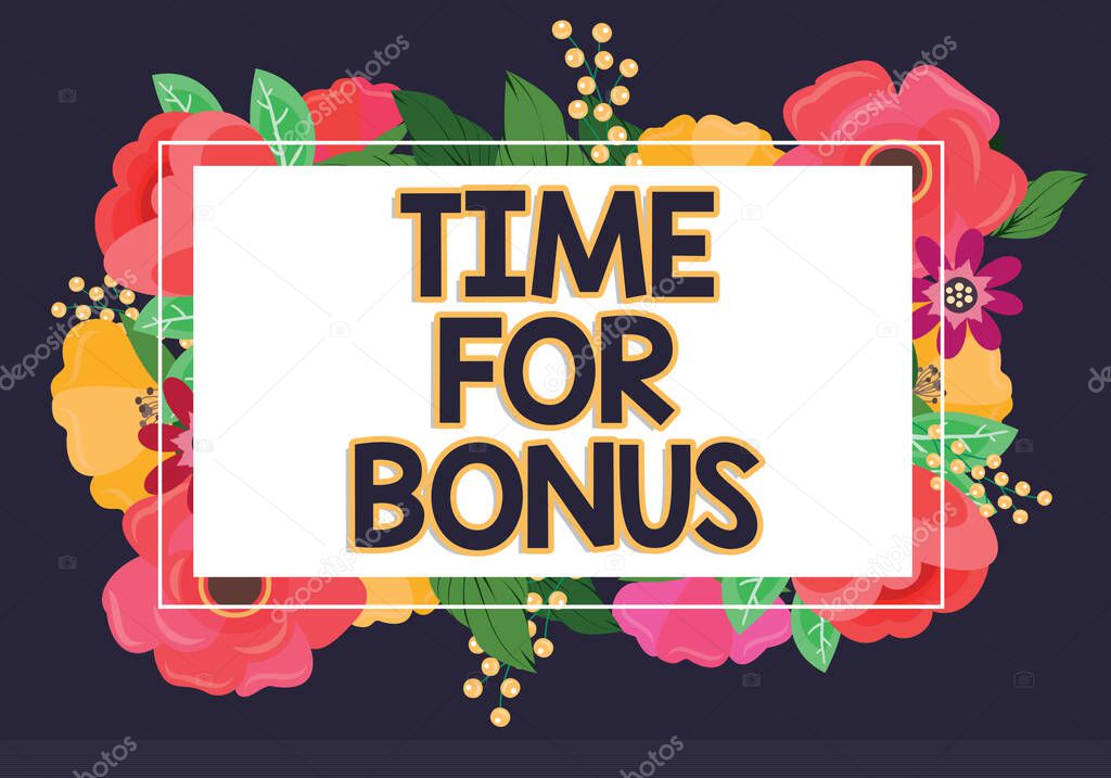 Text sign showing Time For Bonus, Conceptual photo a sum of money added to a person s is wages as a reward Businessman in suit holding tablet symbolizing successful teamwork.