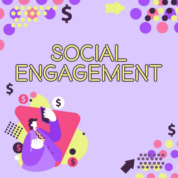 Writing displaying text Social EngagementDegree of engagement in an online community or society, Business showcase Degree of engagement in an online community or society