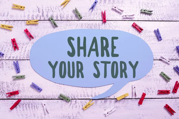 Escrevendo Exibindo Texto Compartilhe Sua História Pedindo Alguém Sobre Mesmo — Fotografia de Stock