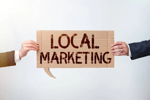 Sinal Escrita Mão Marketinga Local Business Product Buy Sell Area — Fotografia de Stock