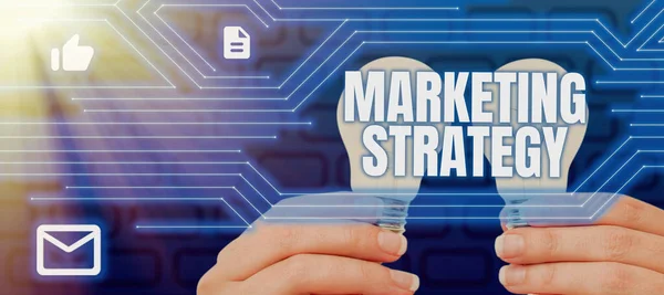 Scrivere Mano Testo Strategia Marketingschema Come Stendere Prodotti Servizi Business — Foto Stock