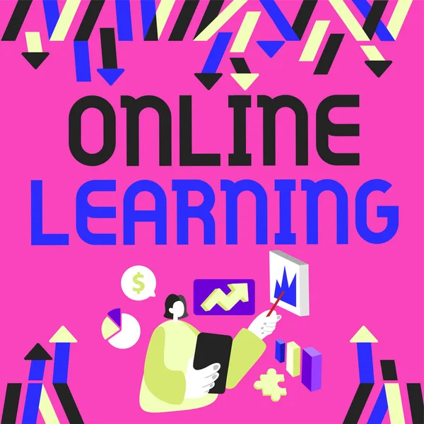 Text Zobrazující Inspiraci Online Learninglarning Pomocí Internetu Počítače Obchodní Nápad — Stock fotografie