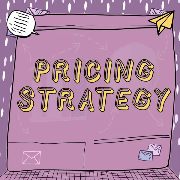 Hand writing sign Pricing Strategyset maximize profitability for unit sold or market overall, Internet Concept set maximize profitability for unit sold or market overall