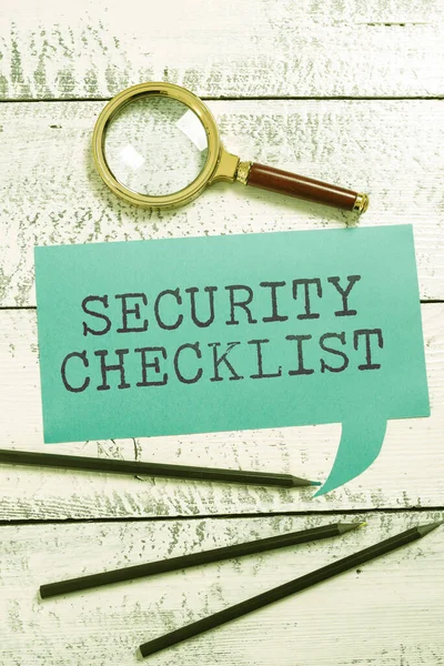 Εγγραφή Εμφανίζοντας Κείμενο Security Checklistprotection Data System Guide Internet Theft — Φωτογραφία Αρχείου