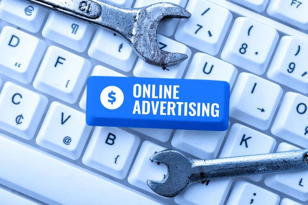 Exibição Conceitual Anúncio Online Internet Web Marketing Para Promover Produtos — Fotografia de Stock