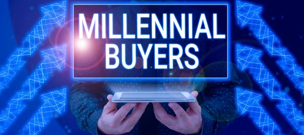 Texto Que Mostra Inspiração Compradores Millenniaistipo Consumidores Interessados Produtos Tendências — Fotografia de Stock