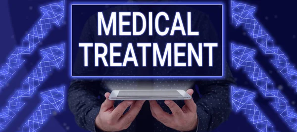 Tekstbord Met Medische Behandelingbeheer Verzorging Van Een Patiënt Ter Bestrijding — Stockfoto