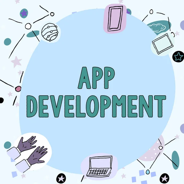 Mão Escrita Sinal App Developmentdevelopment Serviços Para Impressionantes Experiências Móveis — Fotografia de Stock