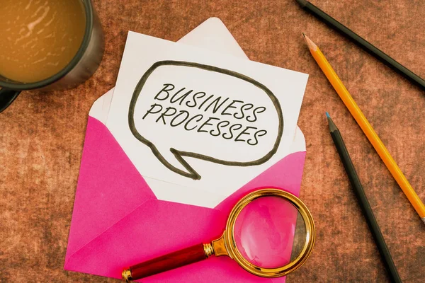 Hand Writing Sign Business Processesmethods Practices Involves Running Commerce Business — Stock Photo, Image